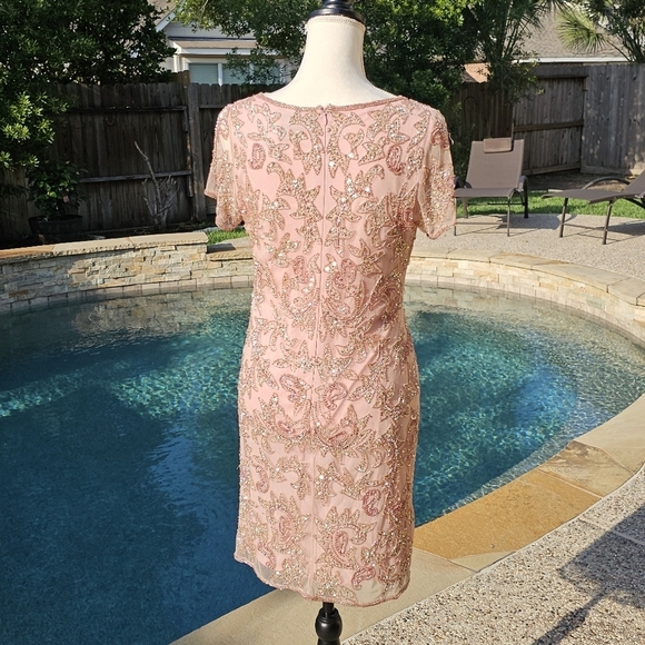 Pisarro Nights sequins beaded pink dress 6 - Picture 11 of 15